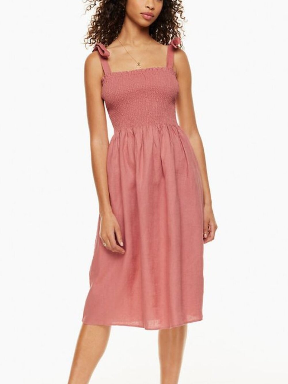 Aritzia • Wilfred Golden Hour Linen Square Neck Dusty Rose Pink Midi Dress • S